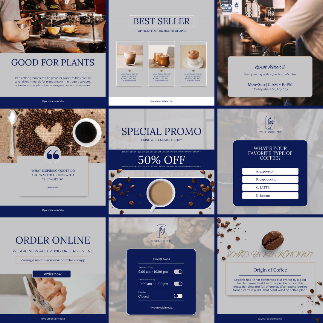 50 Coffee Shop Canva Templates | Editable Social Media Posts - The Simple Marketing Shop