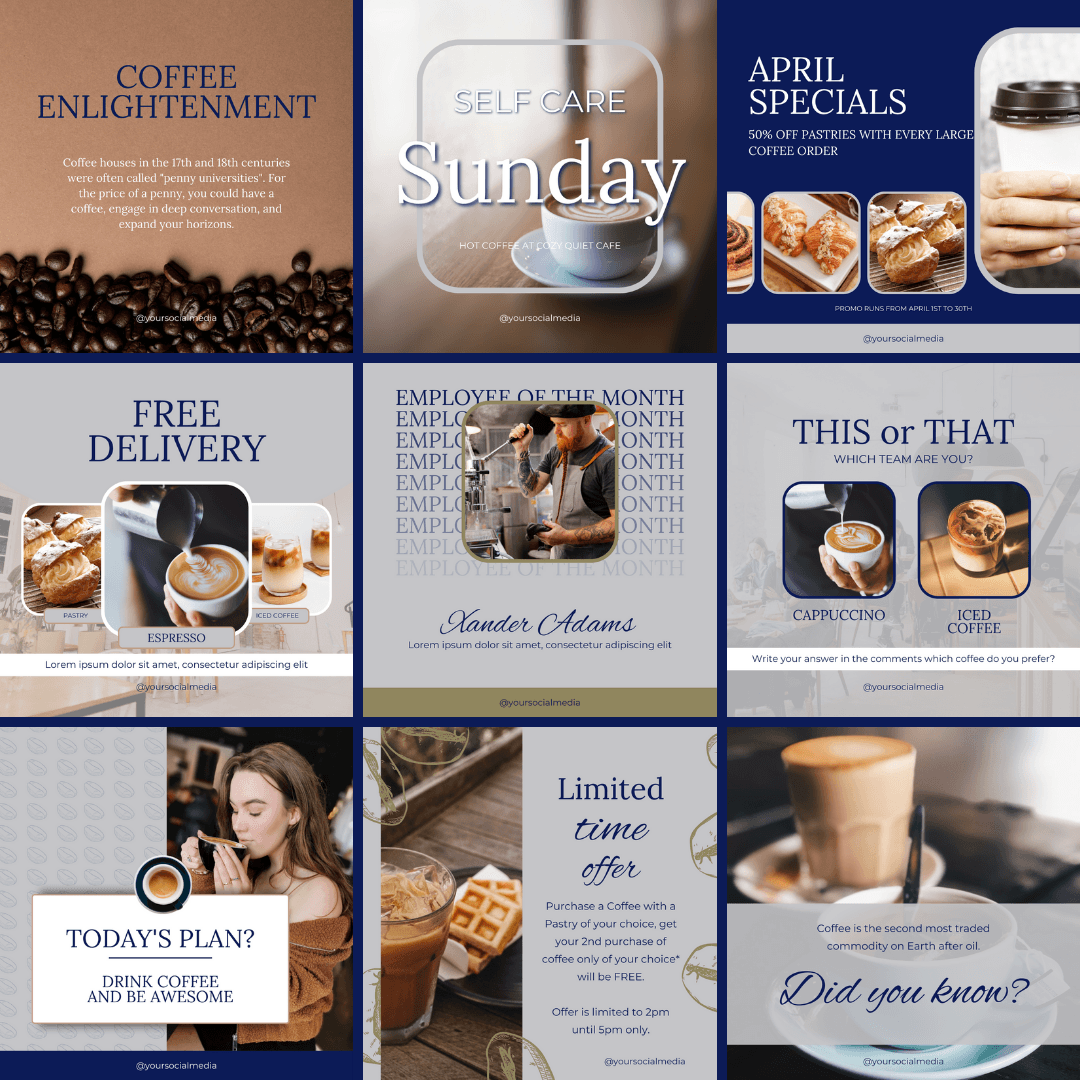 50 Coffee Shop Canva Templates | Editable Social Media Posts - The Simple Marketing Shop