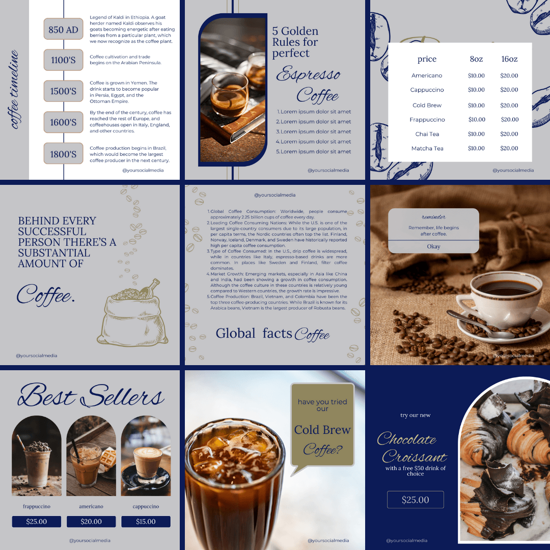 50 Coffee Shop Canva Templates | Editable Social Media Posts - The Simple Marketing Shop