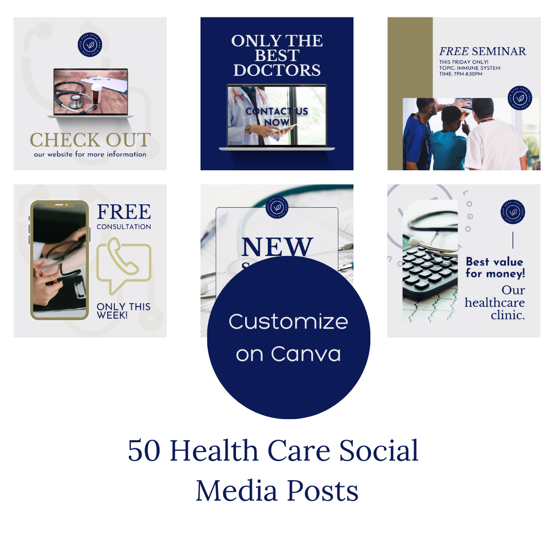 50 Health Care Social Media Templates | Editable Canva Templates for Medical Marketing - The Simple Marketing Shop