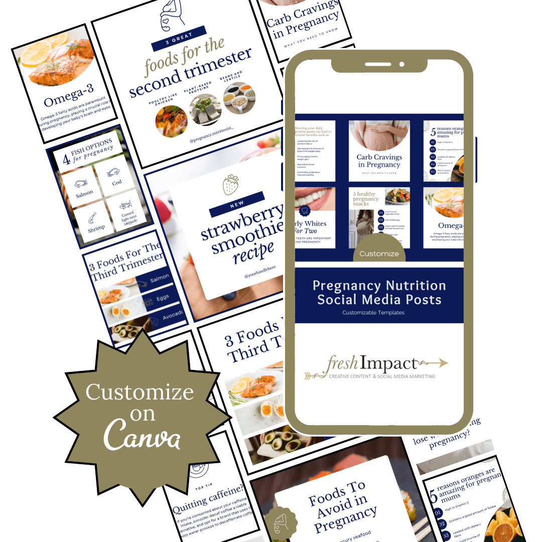 30 Pregnancy Nutrition Instagram Templates | Editable Canva Posts for Prenatal Coaches & Dietitians - The Simple Marketing Shop