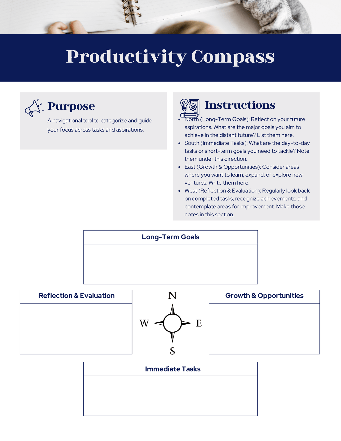 Productivity Compass & Goal Alignment Worksheet | PDF Download - The Simple Marketing Shop