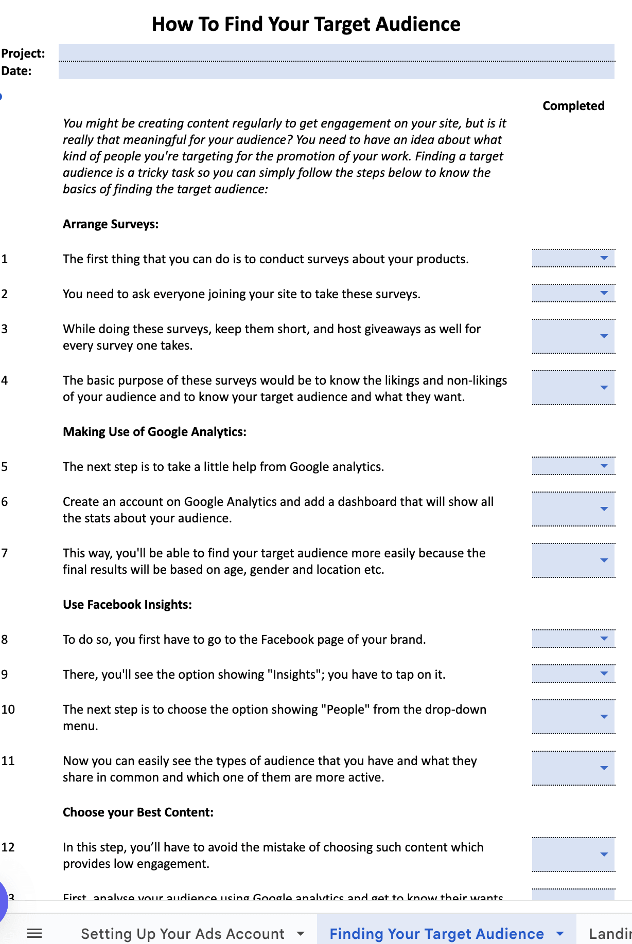 Facebook Ads Checklists | 13-Step Campaign Planner (Google Sheets) - The Simple Marketing Shop