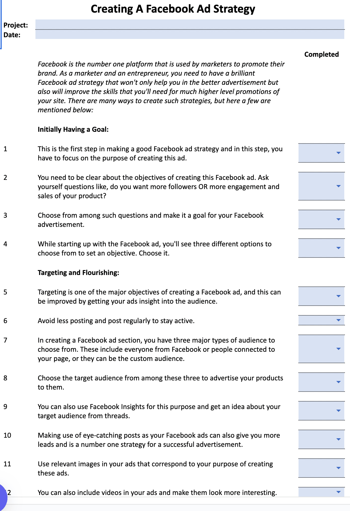 Facebook Ads Checklists | 13-Step Campaign Planner (Google Sheets) - The Simple Marketing Shop