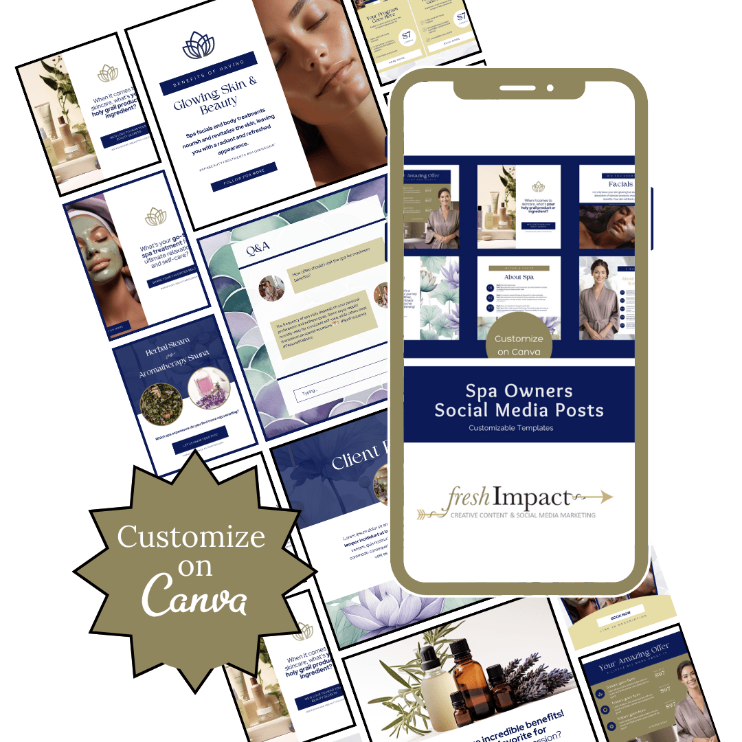 30 Spa Social Media Templates | Editable Canva Templates for Spa Owners & Estheticians - The Simple Marketing Shop