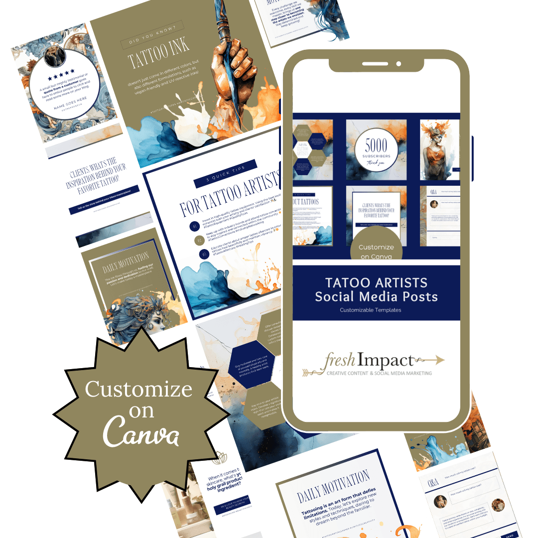 30 Tattoo Artist Social Media Templates | Editable Canva Graphics for Tattoo Marketing - The Simple Marketing Shop