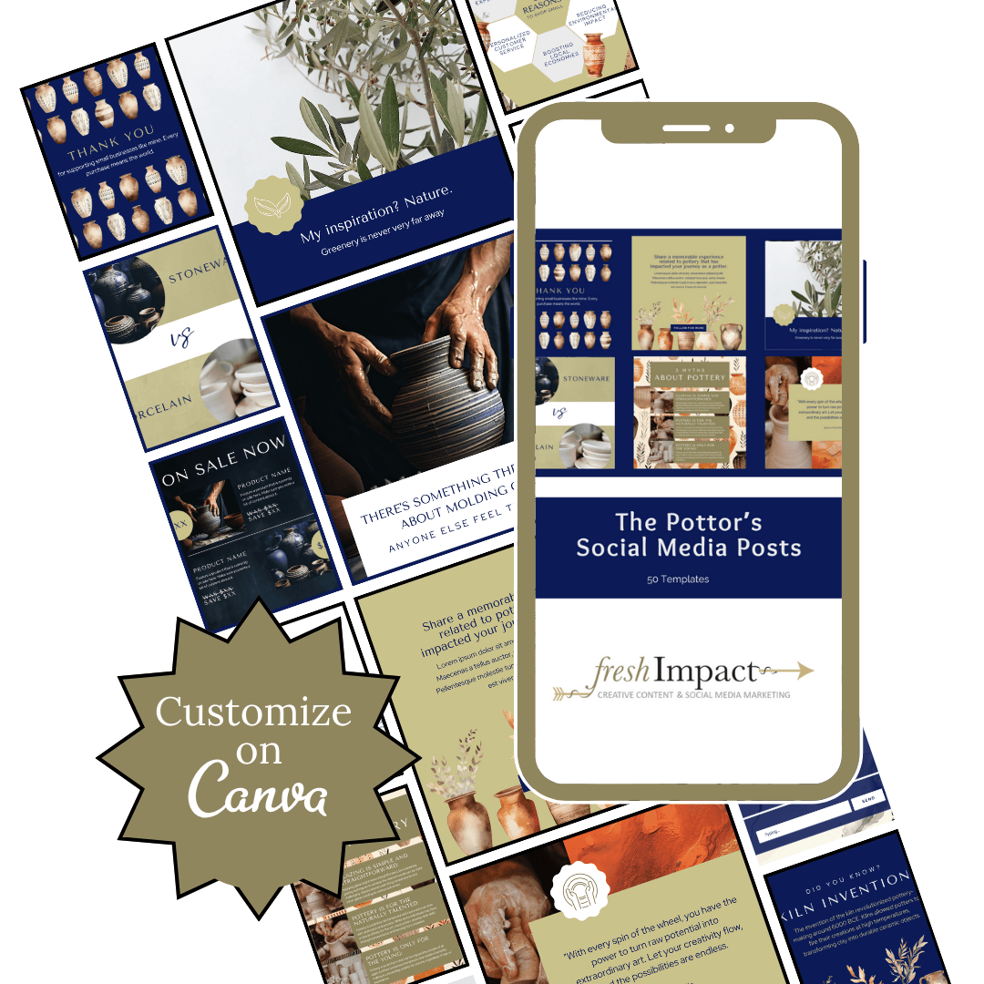 Pottery Social Media Templates | 50 Editable Canva Posts for Makers - The Simple Marketing Shop