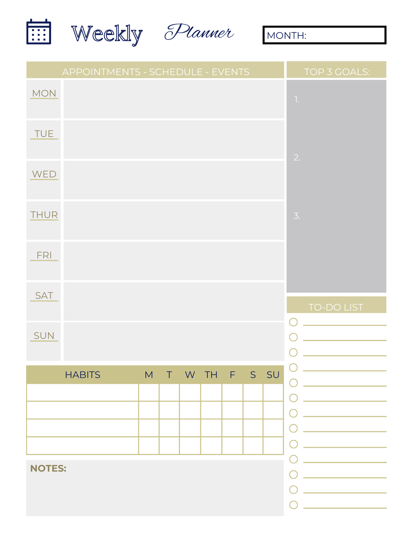 General Planner Sheets