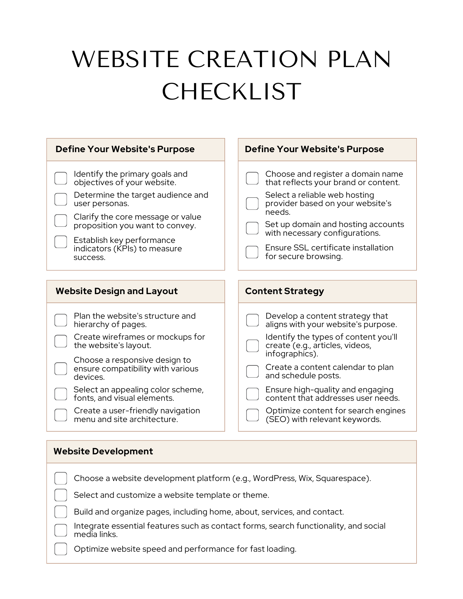 Website Creation Plan Checklist: Your Essential Guide to Building a Professional Website