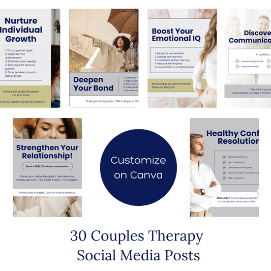 Couples Therapy Social Media Templates – 30 Editable Canva Posts for Relationship Coaches & Therapists