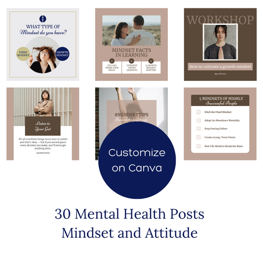 30 Mindset & Attitude Canva Templates – Mental Health Instagram Graphics